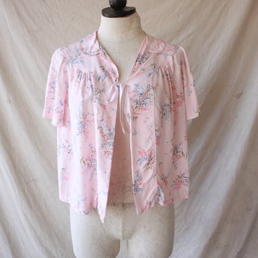 40s Pink Floral Rayon Bed Jacket Size XS / S 