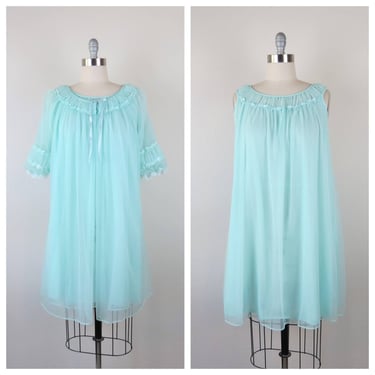Vintage 1950s 1960s peignoir set, nightgown, robe, lingerie, nylon, Tosca 