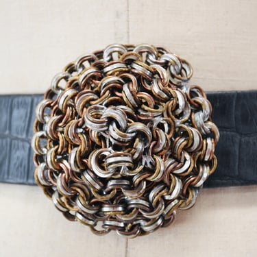 70s Chainmail Belt buckle Large silver Bronze Belt Buckle Vintage 70s Belt with Metal Belt Buckle Vintage Boho Wedding Wide Belt 