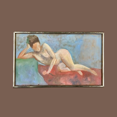 Vintage Nude Painting 1960s Retro Size 13x21 Mid Century Modern + Naked Woman + Portrait + Acrylic + Stretched Canvas + Home and Wall Decor 