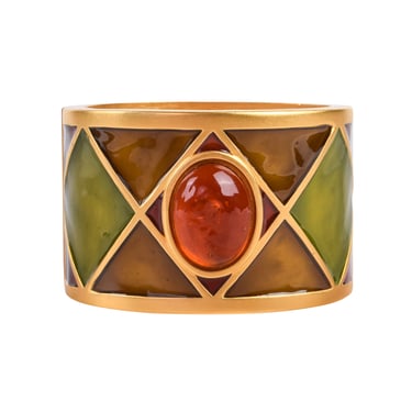 Karl Lagerfeld Vintage Harlequin Enamel Hinged Wide Bracelet