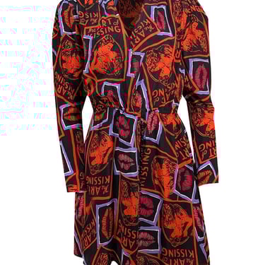 The Kooples - Black & Multi Color "The Art of Kissing" Print Dress Sz L