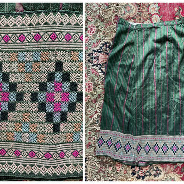 Vintage 1960’s Indonesian silk Ikat skirt | ethnic stripe with woven silk border, S 