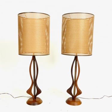 Pair of Sculptural Walnut Lamps by V H Woolums