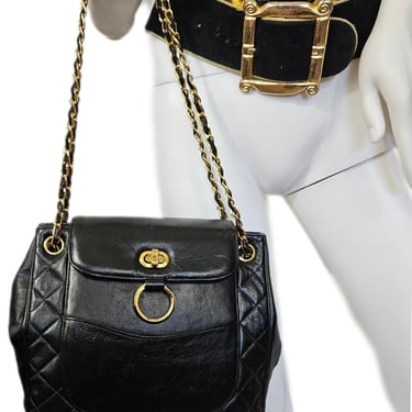 Block 1960's Black Leather Square Quilted Purse I Bag I Handbag I Gold Chain Strap 