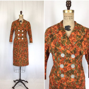 Vintage 50s suit | Vintage floral two piece suit | 1950s Chumley double breasted skirt suit 