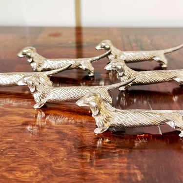 Vintage French Silver Knife Rests in Dachshund Form, Set of Six