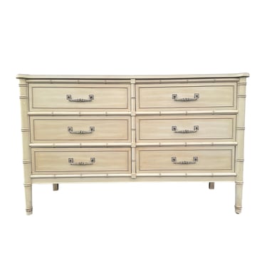 Faux Bamboo Dresser by Henry Link Bali Hai with 6 Drawers - 1970s Vintage Creamy White Hollywood Regency Coastal Chinoiserie Furniture 
