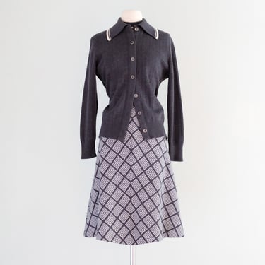 Vintage 1960's Grey Wool Houndstooth Sweater & Dress Set by Dalton / ML