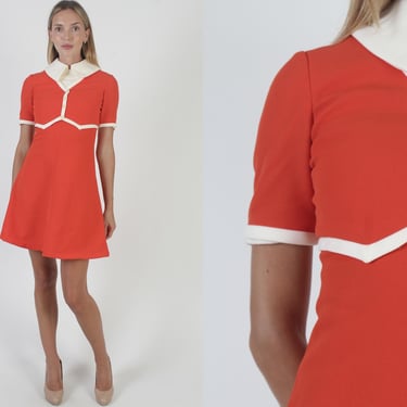 Mod Roll Collar Dress, Vintage 70's Tennis Style Dress, 60s Mod Scooter Frock, Schoolgirl Uniform Mini 