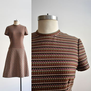 1970s Brown Polyester Skater Dress 