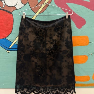 1990s / y2k Express floral lace overlay slip skirt / illusion / Midi Skirt / Medium / 00s / Goth / Rave / medium / size 9/10 / flocked 