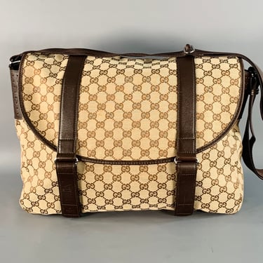 GUCCI Guccissima Brown Beige Monogram Canvas Leather Trim Messenger Bag