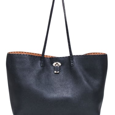 Fendi - Black Pebbled Leather Open Top Tote Bag