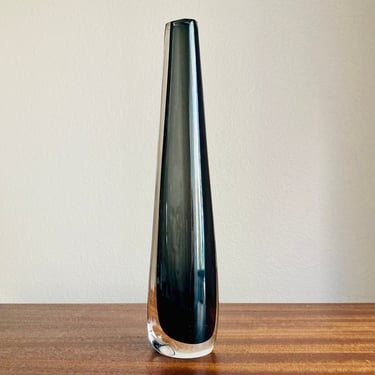 Vintage Nils Landberg Orrefors Smoky Gray Sommerso Glass Vase 1950s Sweden AS IS 