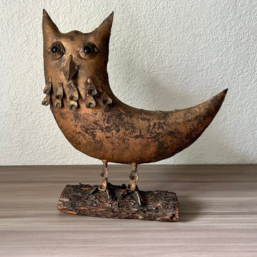 Vintage Ceramic Owl, Mid Century Modern Owl, Brutalist Metal Owl 