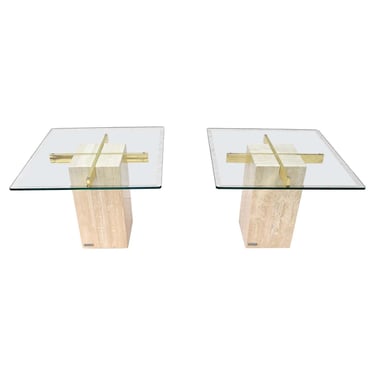 Artedi Travertine Marble Occasional Tables, Pair 