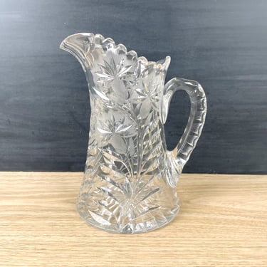 Cut and pressed glass pitcher with thistles - vintage crystal pitcher 