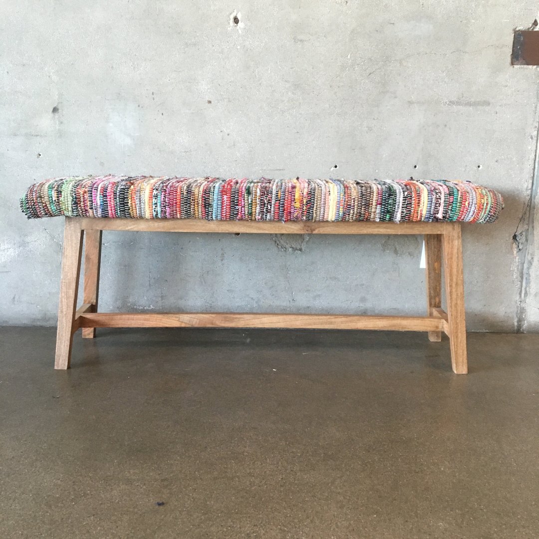 Custom Wood Rag Rug Upholstered Bench Urban Americana Long Beach, CA