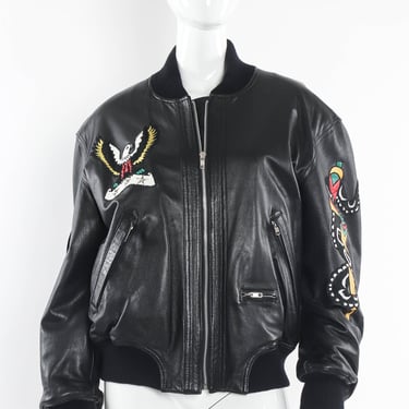 Embroidered Rocker Leather Bomber