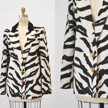 80s 90s Vintage Zebra Print Jacket Animal Print Blazer Tan Black Brown Criscione Medium//  90s Vintage Zebra Print Jacket 90s Nanny Jacket 