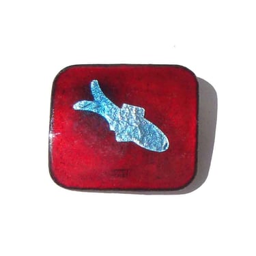 Vintage Enameled Fish Brooch Modernist Red & Blue Foil Pin – Western Germany 