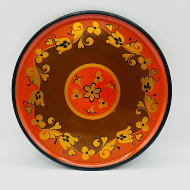 Vintage Russian Handpainted Round Wood Tray Plate by LeChalet