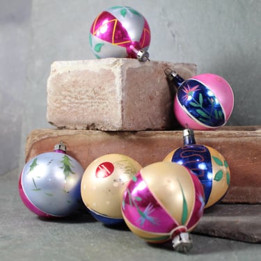 Vintage Pink & Blue Hand-Painted Glass Christmas Ornaments | Circa 1950s/60s | Set of 6 | 2