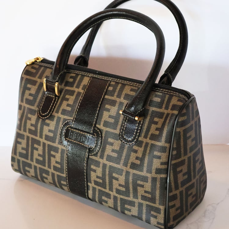 Vintage FENDI Zucca Canvas + Leather Boston Bag with | Backroom