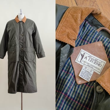Eddie Bauer goose down coat | 90s vintage olive green brown men's women's unisex flannel lined puffer coat heavy warm winter coat parka 