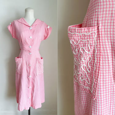 Vintage 1950s Pink Gingham Day Dress / XS 