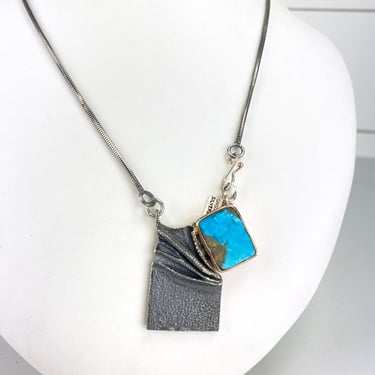 Artisan Modernist Abstract Blue Turquoise Pendant Necklace 22