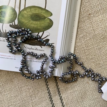 Vintage Real Black Pearl Silk Strung Necklace or Beads 