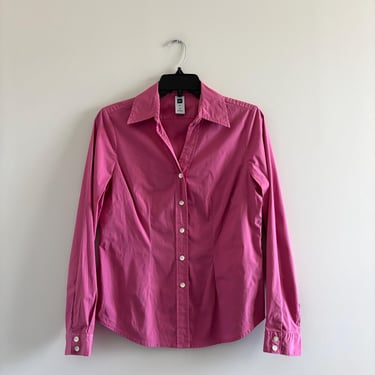 Y2K VTG GAP Shirt Button Up Pink Cotton Long Sleeve Womens Medium Office Casual Preppy 