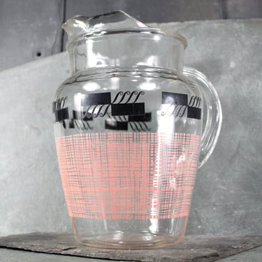 Mid-Century Atomic Glass Pitcher | Pink & Black 1960s Lemonade Pitcher | Bixley Shop 