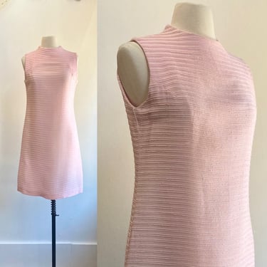 Vintage 60s Dress / MOD MINIMALIST Blush PINK / Ribbed Slub Rayon Silk Blend / Junior Vogues 