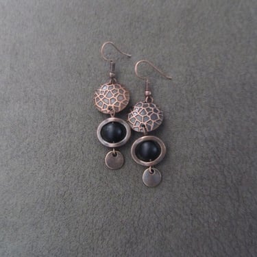 Mid century modern black frosted glass and copper earrings 