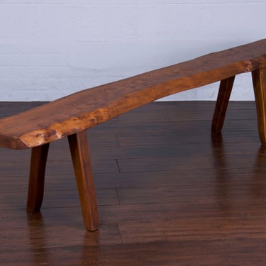 1950s French Brutalist Style Rustic Live Edge Oak Bench 