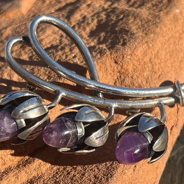 Maricela ~ Vintage Mexico Sterling Silver and Natural Amethyst Floral Branch Flower Pin / Brooch 