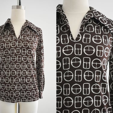 1970s Kiva Knit Buckle Print Shirt 