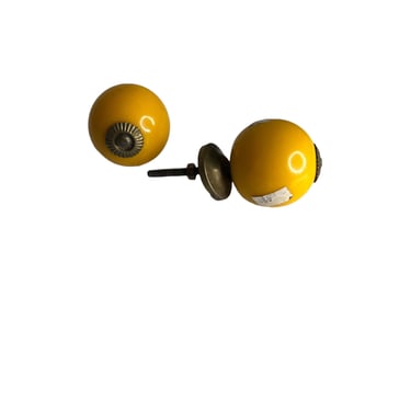 Set of 2 60's Yellow Melamine Large Knob Pulls, Cabinet Pulls 