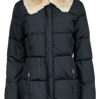 Ferragamo - Black Puffer Coat w/ Tan Lapin Fur Trim Sz 8