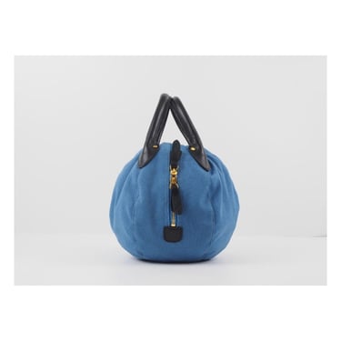 QMC Bowling Ball Bag, denim blue black leather trim 