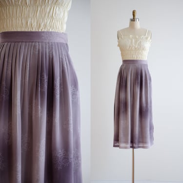 purple midi skirt 80s 90s vintage pastel lavender ombre floral cottagecore pleated skirt 
