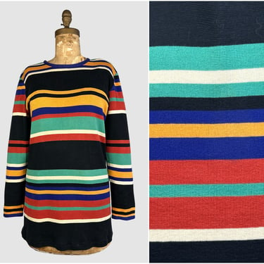MISSONI For I Magnin Vintage 60s Stripe Knit Sweater | 1960s Pullover Top Dress | 70s Mod Italian Designer, Made in Italy | Medium Large 