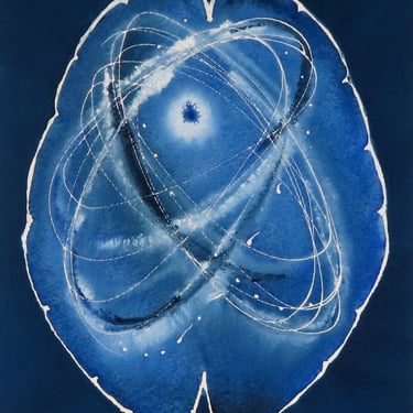 Cosmic Exploration Brain -  original watercolor painting - neuroscience art 