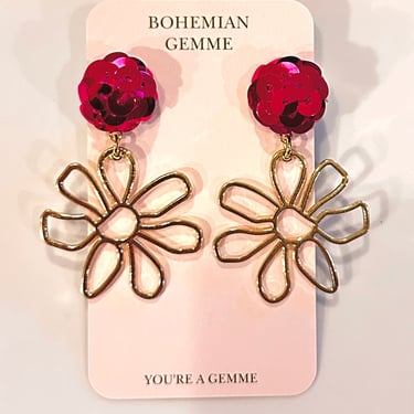 Sample Sale Sequins Flower Earrings-Pink