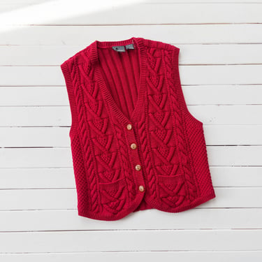 red sweater vest | 80s 90s vintage Liz Claiborne thick cable knit dark red sleeveless sweater 