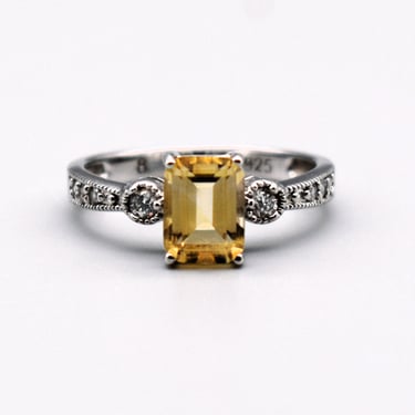 60's citrine tourmaline 925 silver size 8 dress ring, sweet sterling octagonal & round gems ring 