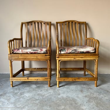 Vintage Chinoiserie Bamboo Rattan Armchairs a Pair 